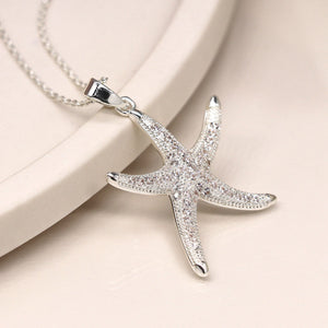 Silver Plated Crystal Starfish Necklace