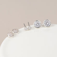 Load image into Gallery viewer, Silver Plated Triple Round Crystal Stud Earring Set
