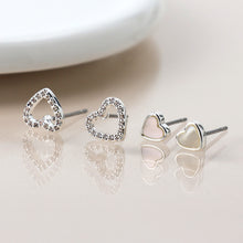 Load image into Gallery viewer, Silver Plated Double Heart Stud Set
