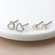 Load image into Gallery viewer, Silver Plated Double Heart Stud Set
