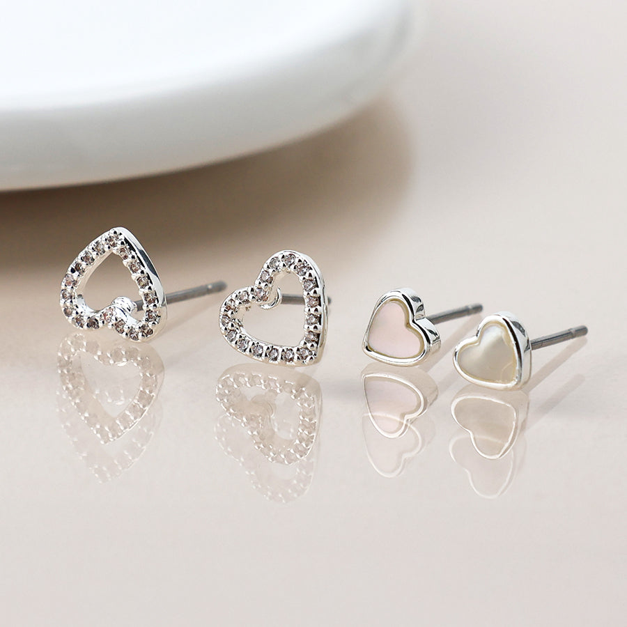 Silver Plated Double Heart Stud Set