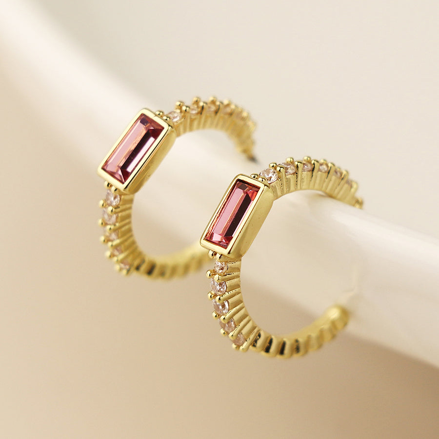 Golden Hoop Stud Earrings Crystals
