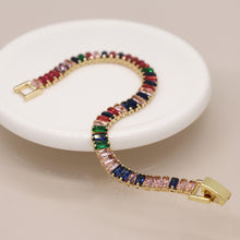 Load image into Gallery viewer, Golden Link Chain Bracelet with Multicoloured Crystals
