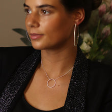 Load image into Gallery viewer, Silver Plated Pave Crystal Simple Hoop Necklace

