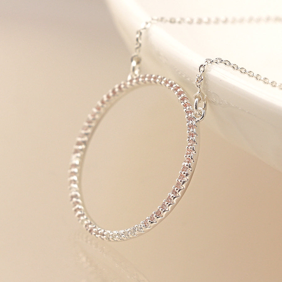 Silver Plated Pave Crystal Simple Hoop Necklace
