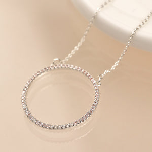 Silver Plated Pave Crystal Simple Hoop Necklace