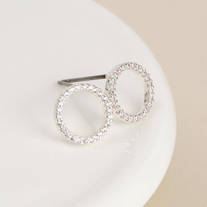 Silver Plated Pave Crystal Hoop Stud Earring