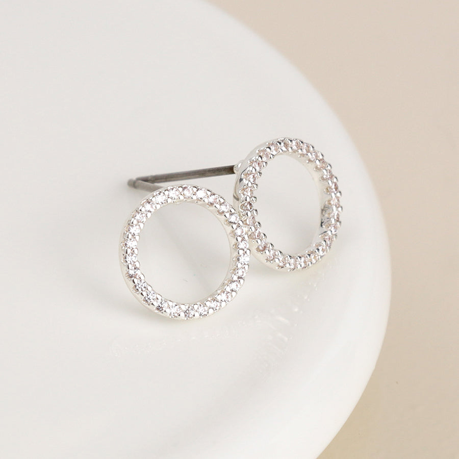 Silver Plated Pave Crystal Hoop Stud Earring