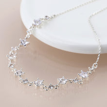 Load image into Gallery viewer, Silver Plated Crystal Star Linked Station Necklace
