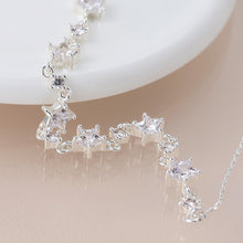 Load image into Gallery viewer, Silver Plated Crystal Star Linked Station Necklace
