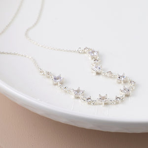 Silver Plated Crystal Star Linked Station Necklace