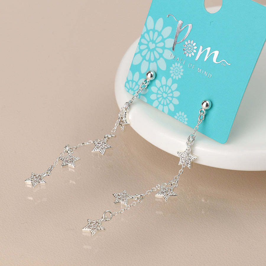 Silver Plated Crystal Star Drop Earrings