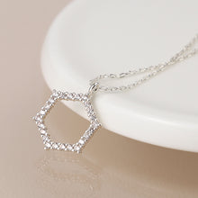 Load image into Gallery viewer, Silver Plated Pave Crystal Hexagon Necklace
