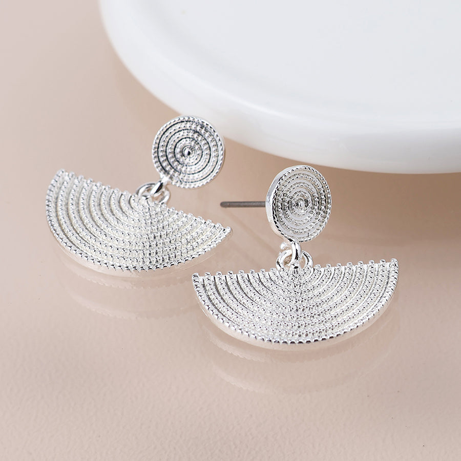 Silver Plated Disc Half Moon Earrings