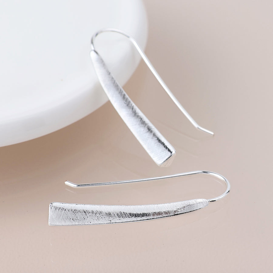 Silver Plated Brushed Drop Earrings