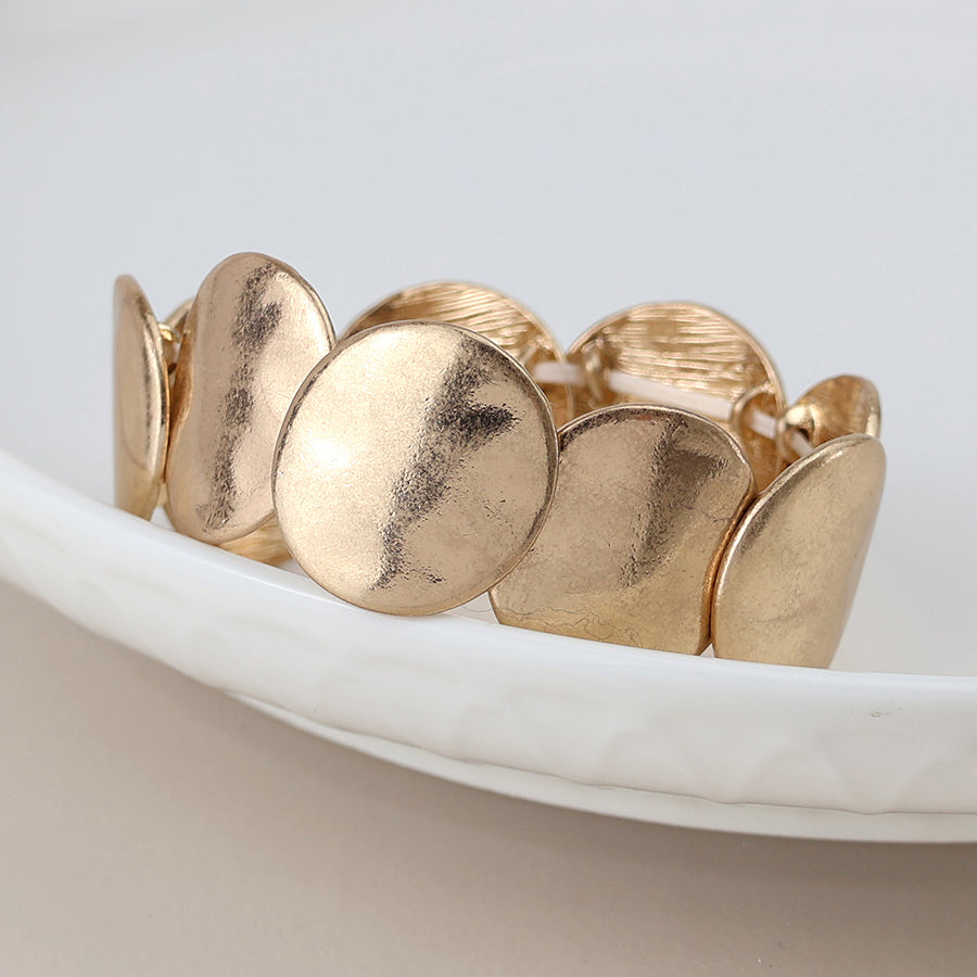 Golden Worn Disc Stretch Bracele