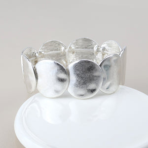 Silver Worn Disc Stretch Bracelet