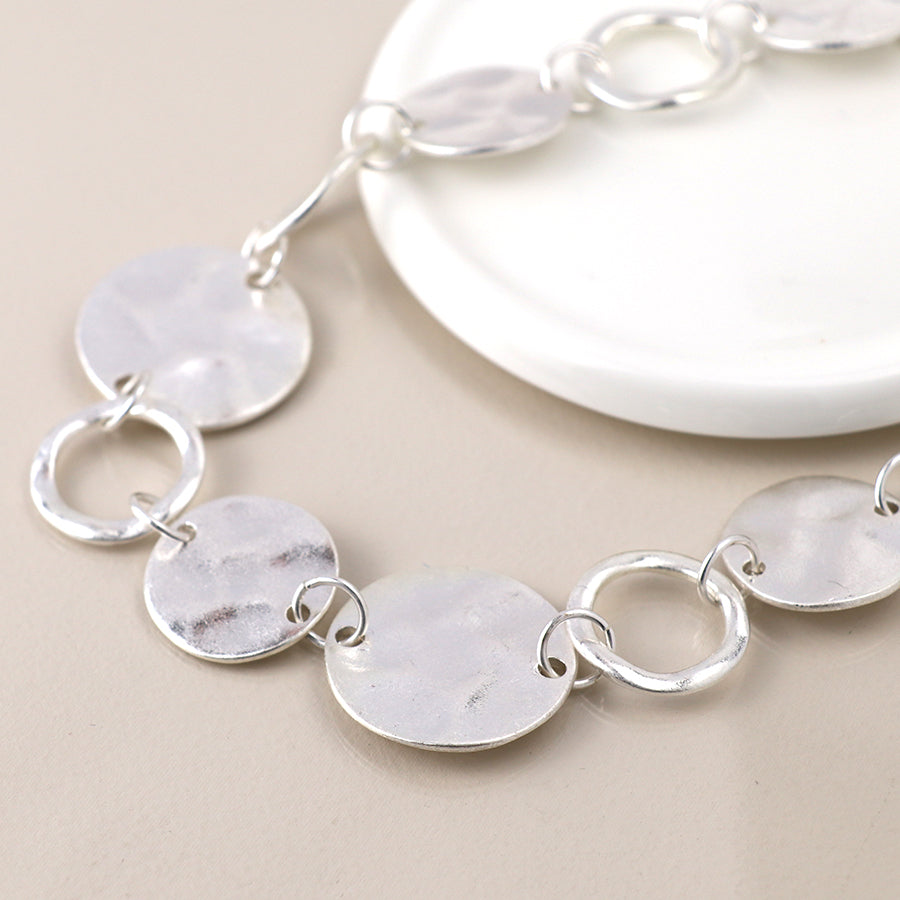 Silver Worn Disc Necklace