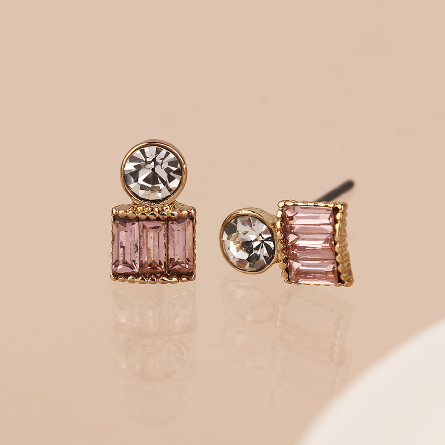 Golden Shape Pink Crystal Earrings
