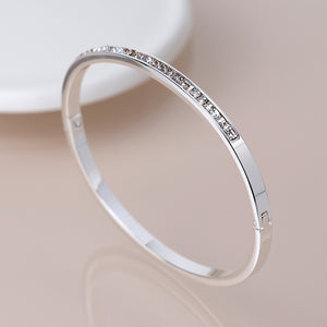 Silver Plated Clear Crystals Hinged Bangle