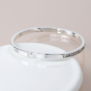 Silver Plated Clear Crystals Hinged Bangle