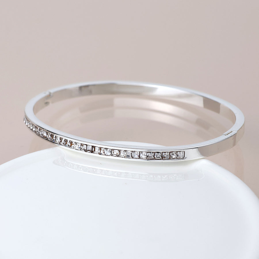 Silver Plated Clear Crystals Hinged Bangle