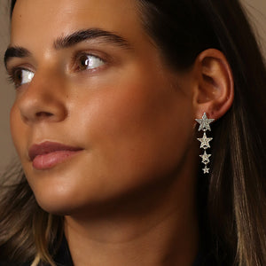 Silver Plated Graduated Crystal Star Earrings