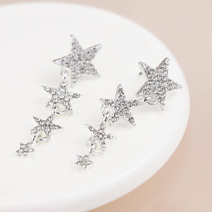 Silver Plated Graduated Crystal Star Earrings