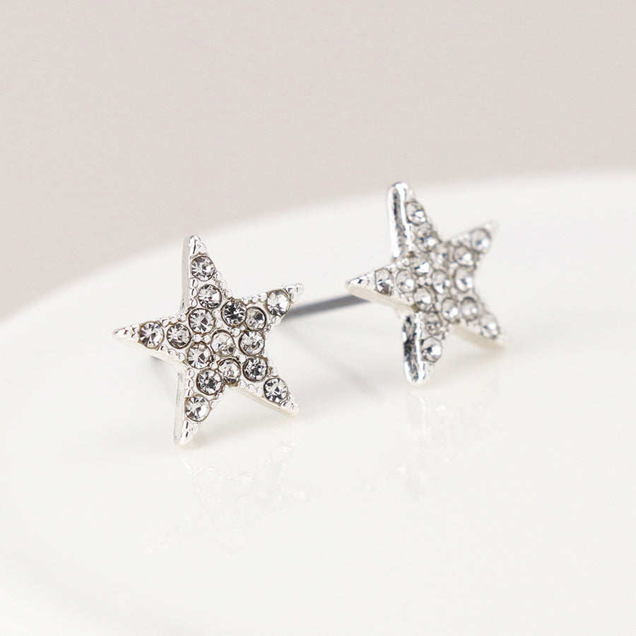 Silver Plated Crystal Star Stud Earrings