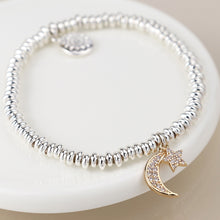 Load image into Gallery viewer, Silver Plated Crystal Crescent Moon &amp; Star Bracelet
