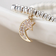Load image into Gallery viewer, Silver Plated Crystal Crescent Moon &amp; Star Bracelet
