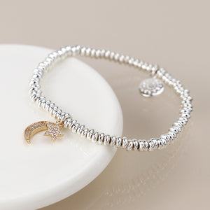 Silver Plated Crystal Crescent Moon & Star Bracelet