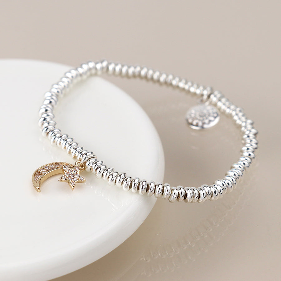 Silver Plated Crystal Crescent Moon & Star Bracelet