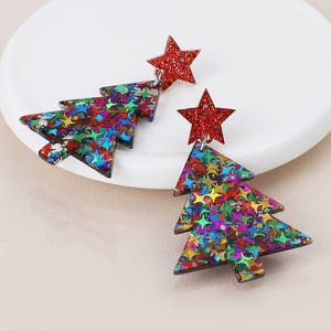 Acrylic Red Mix Christmas Tree Earrings