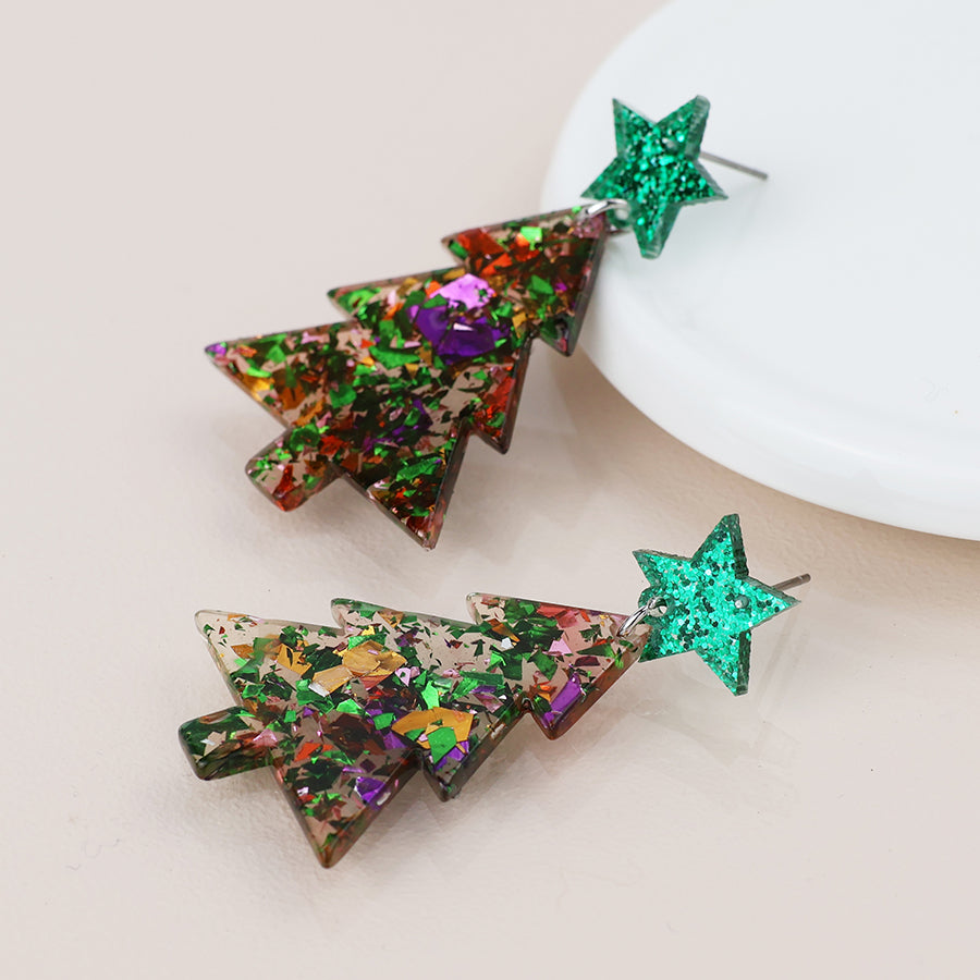 Acrylic green mix Christmas tree earrings