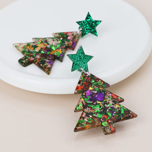 Acrylic green mix Christmas tree earrings