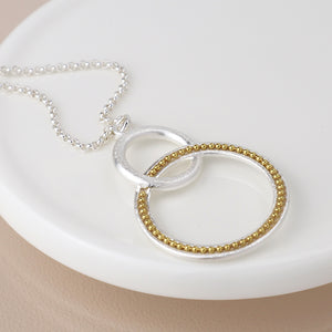 Silver Plated Double Loop Golden Bead Necklace