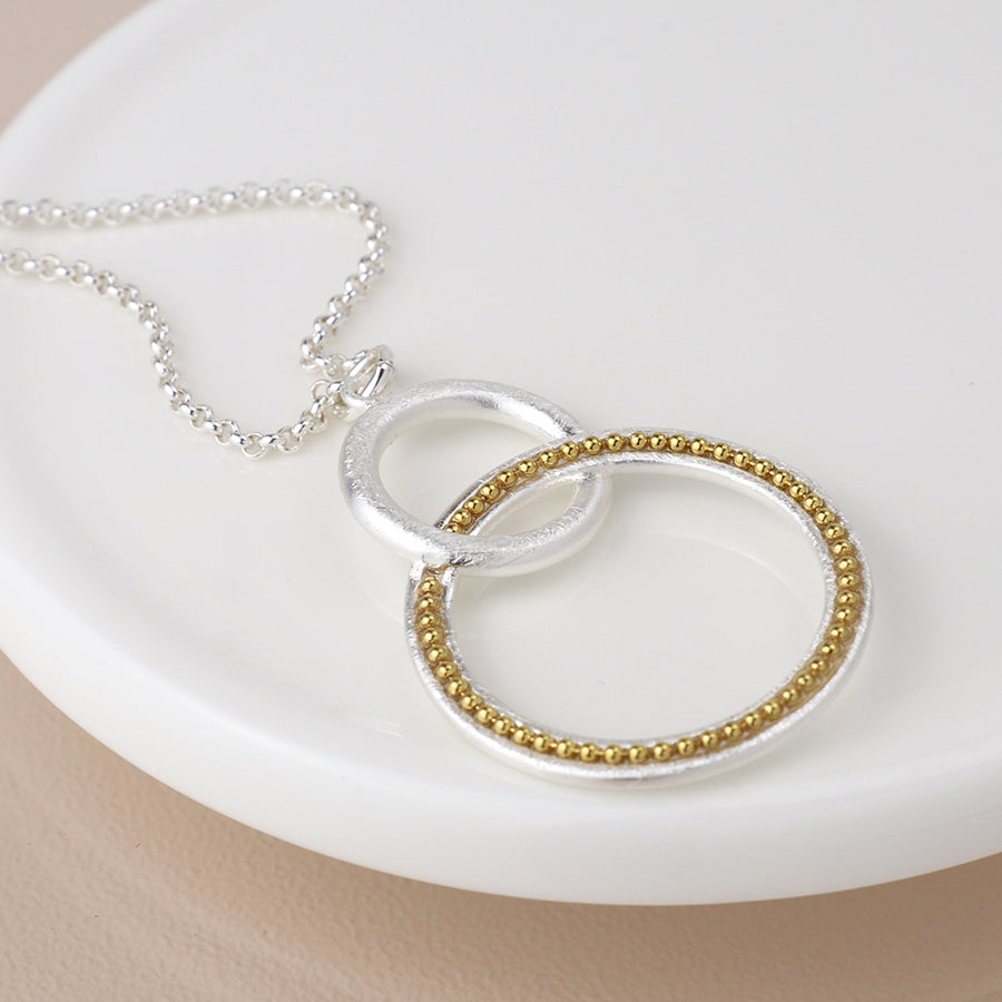Silver Plated Double Loop Golden Bead Necklace