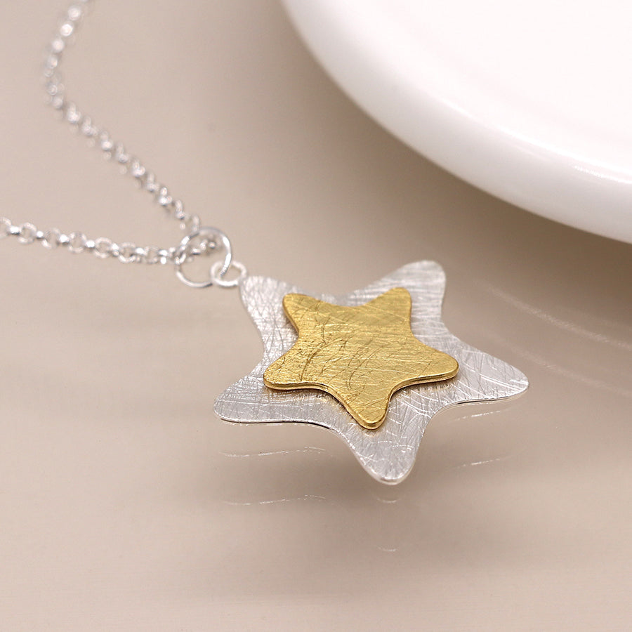 Silver Plated Golden Layered Star Necklace