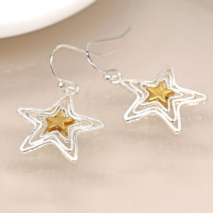 Silver Plated Gold Centre Wire Stars Earrings