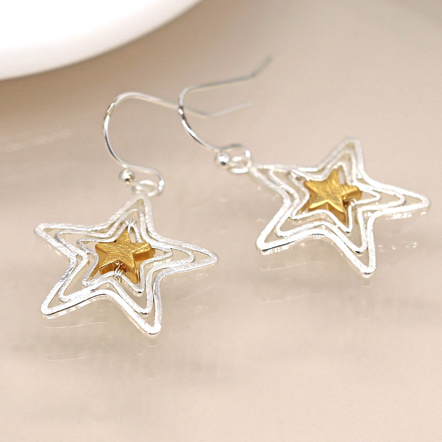 Silver Plated Gold Centre Wire Stars Earrings