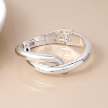 Load image into Gallery viewer, Silver Plated Crossover Hinged Bangle

