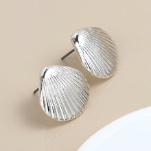 Load image into Gallery viewer, Silver Plated Clam Shell Stud Earrings
