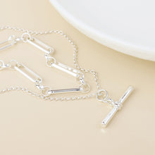 Load image into Gallery viewer, Silver Plated Layered Chain &amp; T-bar Necklace
