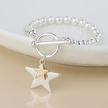 Load image into Gallery viewer, Silver Plated &amp; Golden Double Star Charm Bracelet
