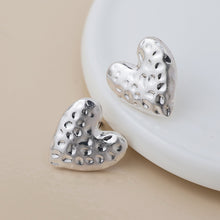 Load image into Gallery viewer, Silver Plated Worn Hammered Heart Earrings
