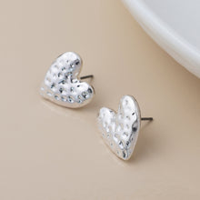 Load image into Gallery viewer, Silver Plated Worn Hammered Heart Earrings
