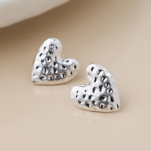 Load image into Gallery viewer, Silver Plated Worn Hammered Heart Earrings
