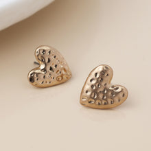 Load image into Gallery viewer, Golden Worn Hammered Heart Earrings

