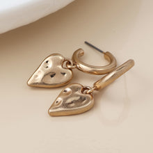 Load image into Gallery viewer, Golden Worn Finish Heart Hoop Earrings
